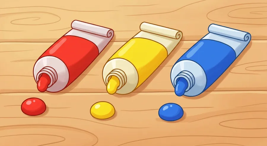 Tubes of red, yellow, and blue paint, the three primary colours