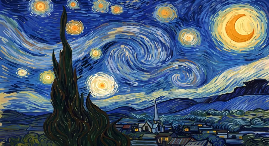 Van Gogh's Starry Night, which uses complementary blue and orange colours