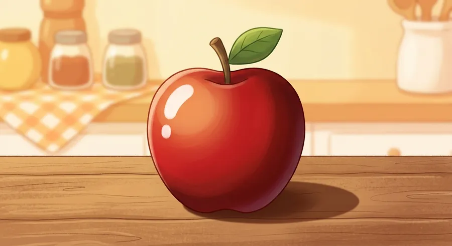 A shiny apple with a bright highlight on one side and shadow on the other
