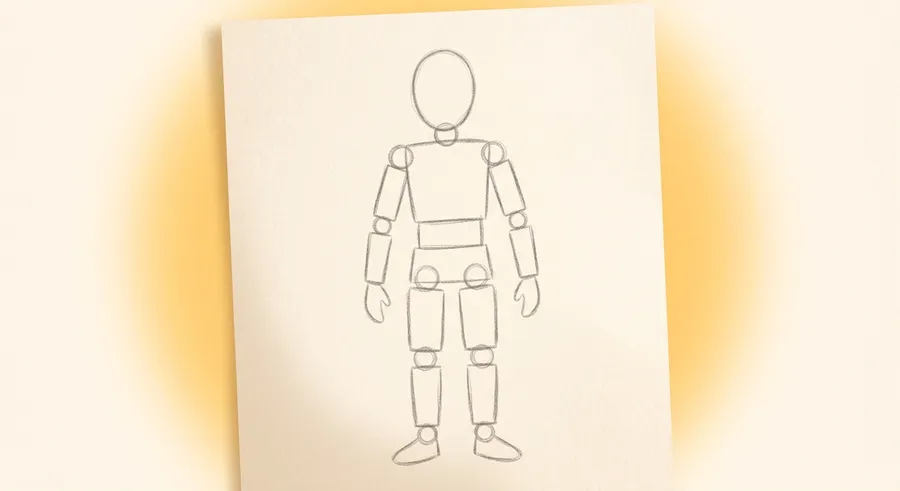 A light pencil drawing using shapes to check the proportions of a figure