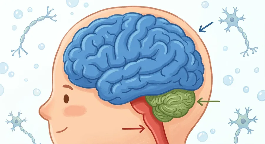 A labelled diagram of brain regions like the cerebrum and cerebellum