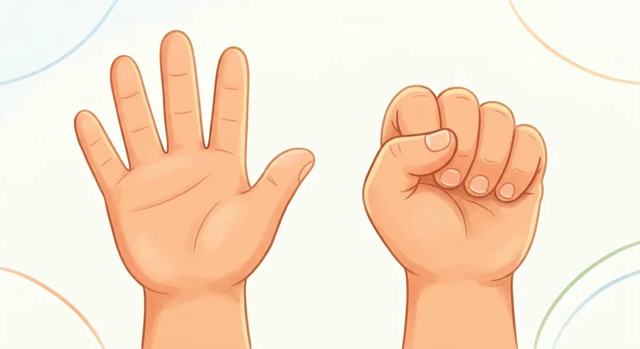 A child squeezing their hand into a fist, like a heartbeat
