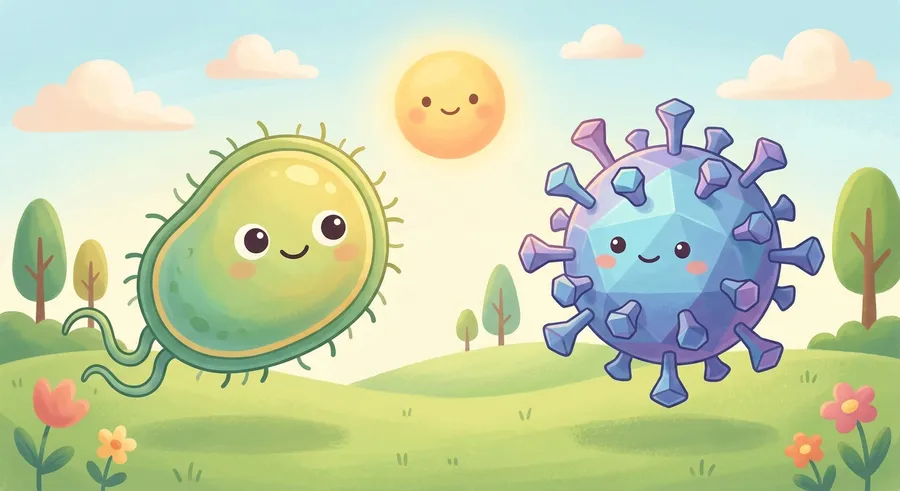 A friendly illustration comparing bacteria and viruses