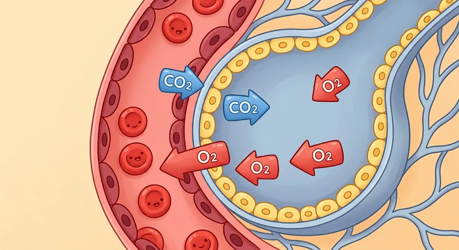 An illustration of oxygen and carbon dioxide swapping in the body