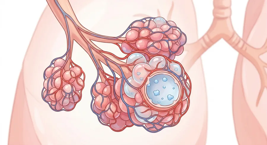 An illustration of tiny alveoli air sacs inside a lung
