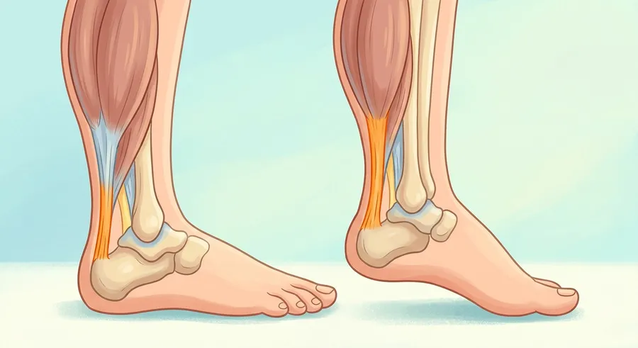 A diagram of the Achilles tendon at the back of the ankle