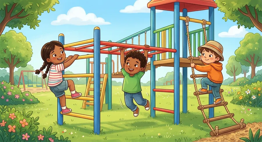 Children climbing and playing to make their muscles stronger
