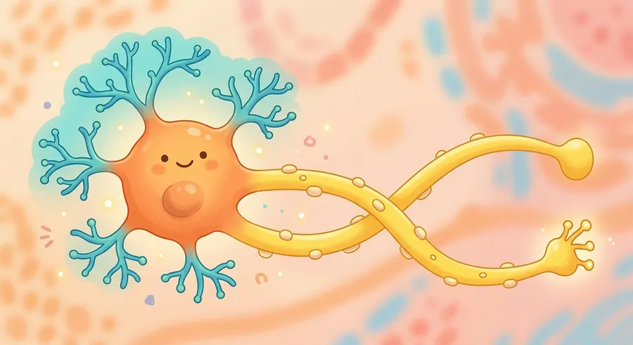 A labelled diagram of a neurone with dendrites and an axon