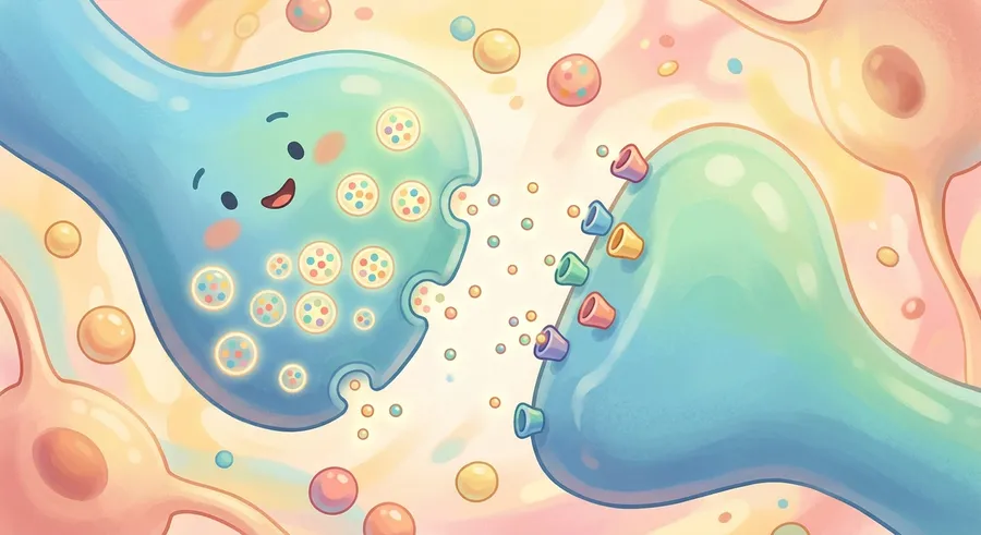 An illustration of a synapse gap between two neurones