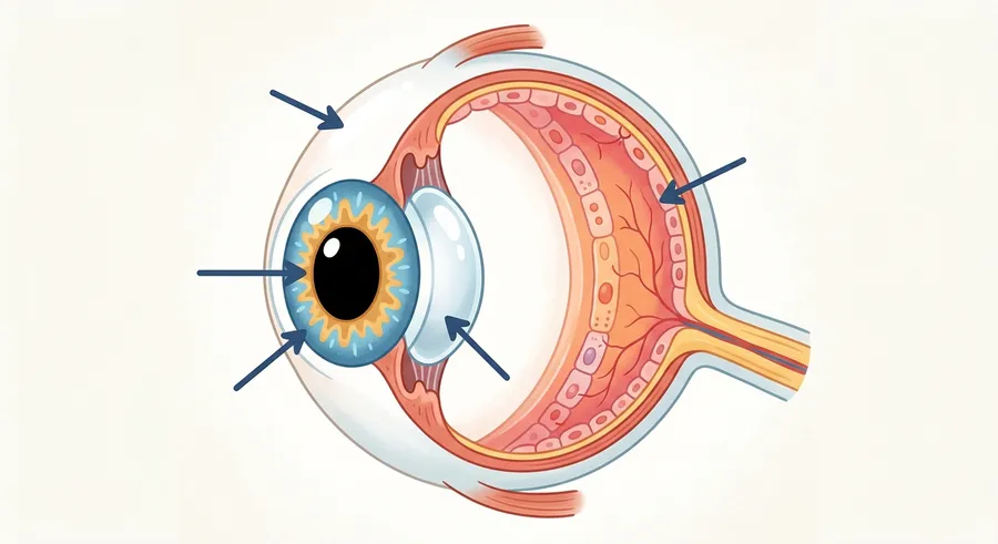 A labelled diagram of the human eye showing the pupil