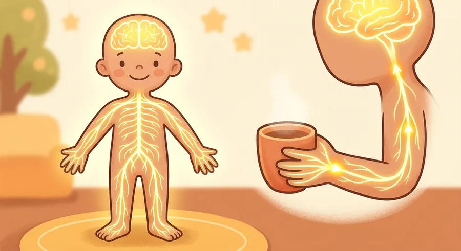 An illustration of nerves carrying messages to the brain