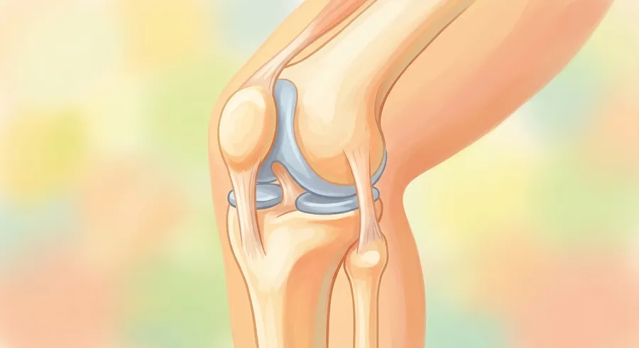 An illustration of a bendable knee joint where two bones meet