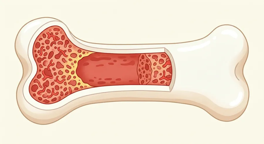 A cross-section illustration showing soft marrow inside a bone