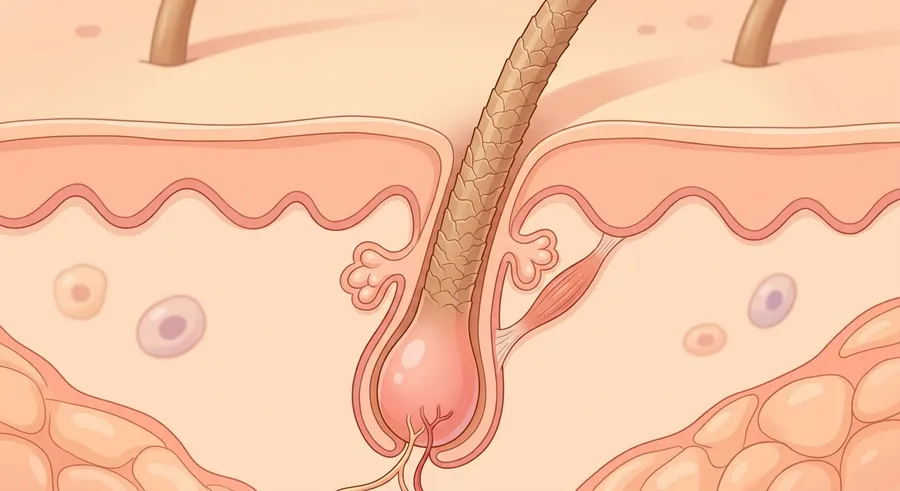 An illustration of a hair follicle growing a strand of hair