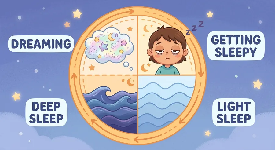 A diagram of the repeating stages of a sleep cycle