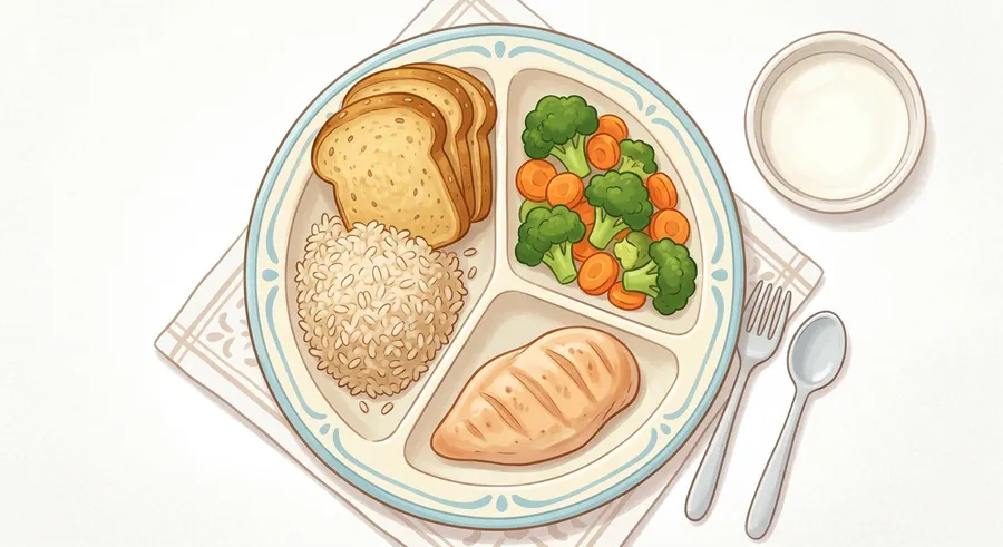 An illustration of a balanced plate with different food groups