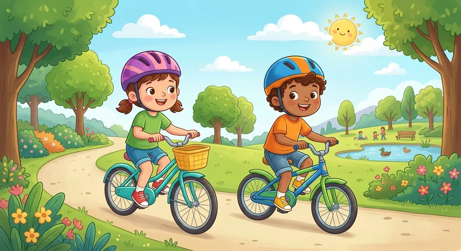 Children cycling outdoors to get their daily activity