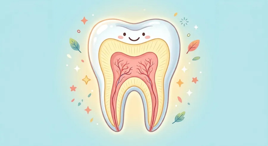 A cross-section diagram of a tooth showing enamel and pulp layers