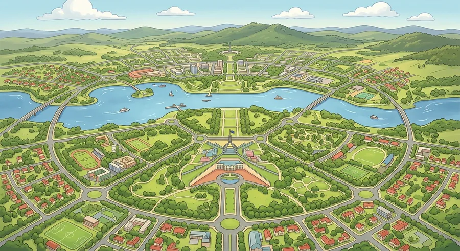 An aerial view of Canberra, the planned capital city of Australia