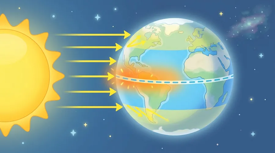 A diagram showing the Sun's rays striking the equator directly
