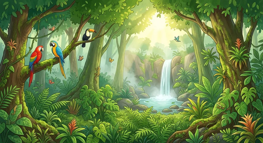 A hot, wet tropical rainforest near the equator