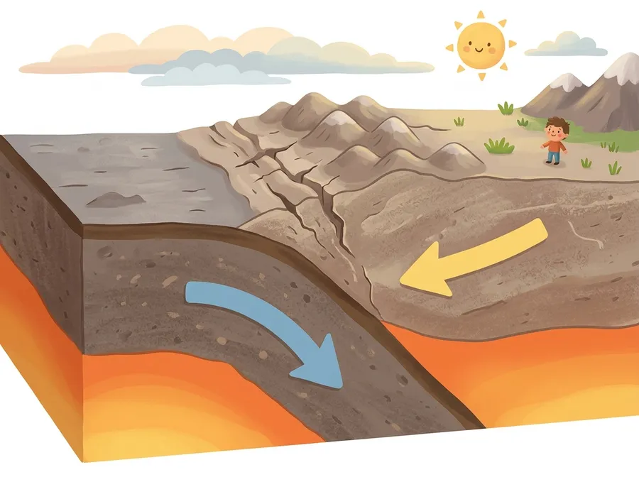 Illustration of two tectonic plates meeting at a boundary