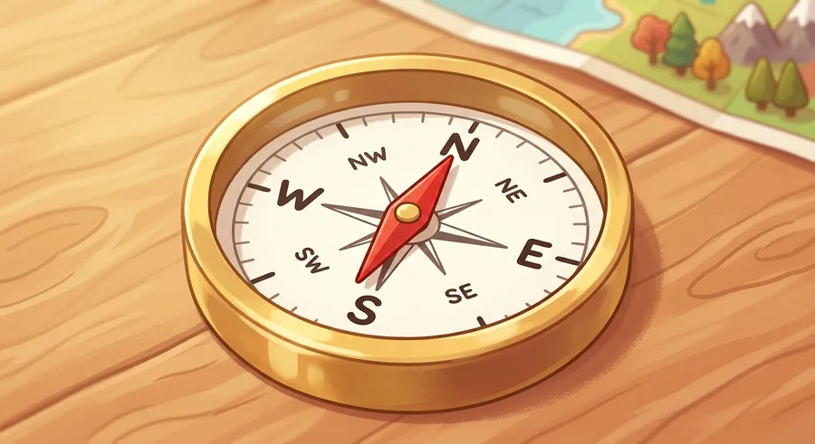 A magnetic compass with its needle pointing north
