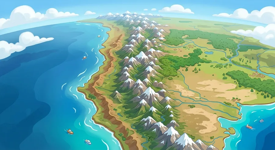 The long Andes mountain range stretching across South America