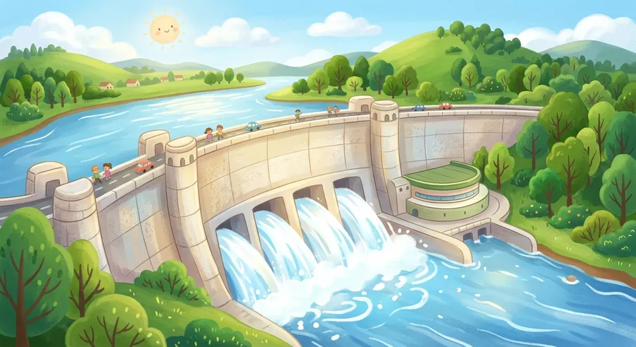 A large hydroelectric dam with water rushing through it