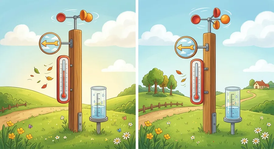 Weather measuring instruments at a weather station