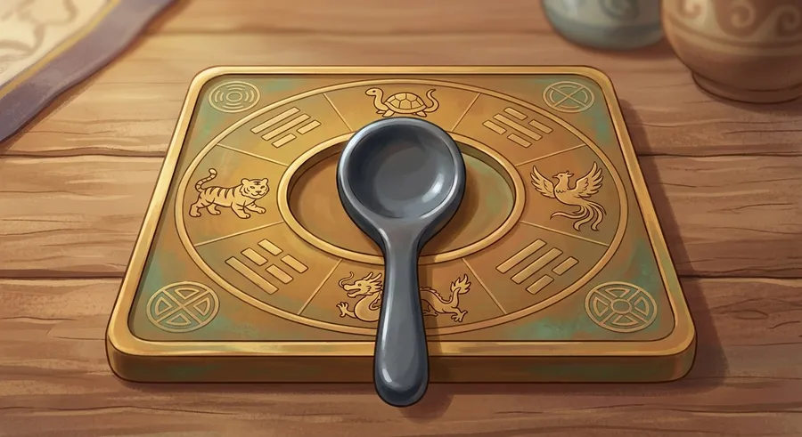 A model of an early Chinese compass used to find direction