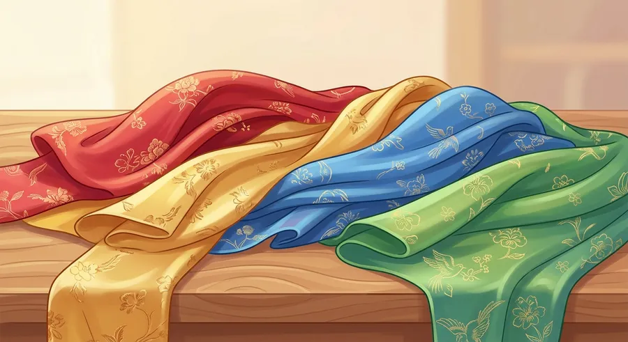 Lengths of fine, colourful Chinese silk cloth