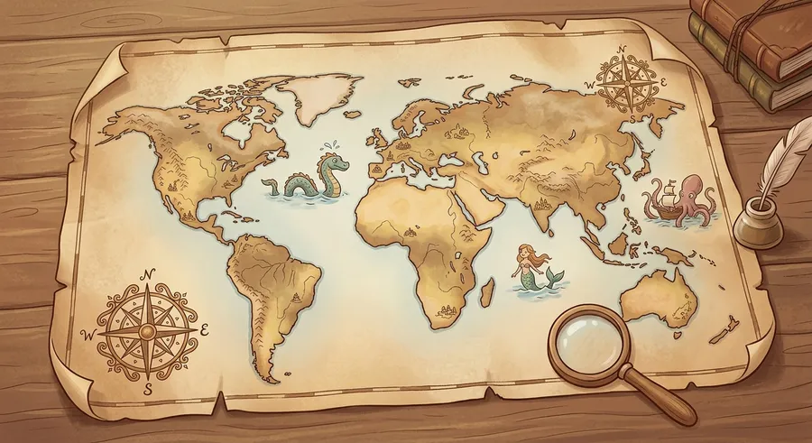 An antique hand-drawn world map used by early explorers