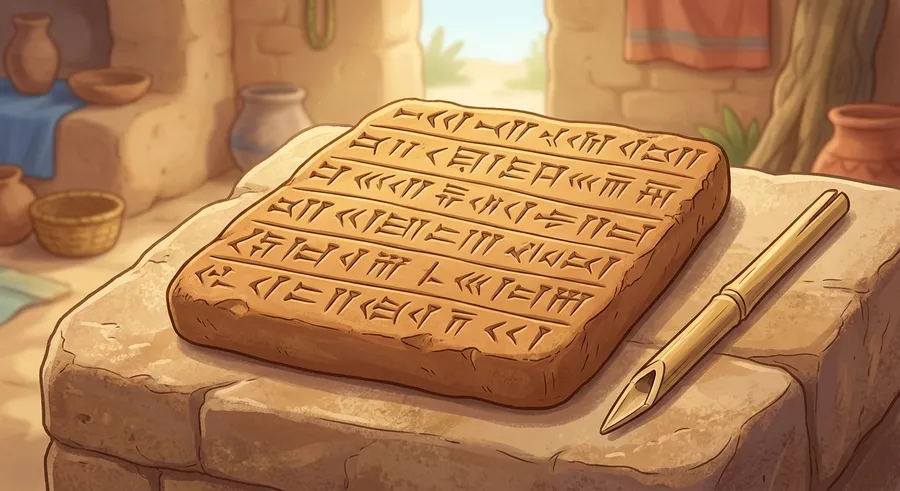 An ancient clay tablet covered in wedge-shaped cuneiform writing