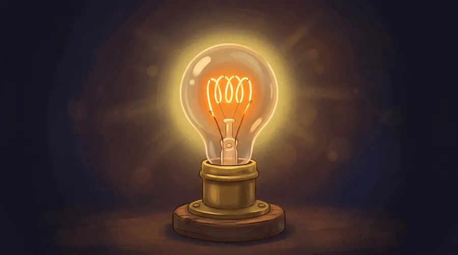 A vintage electric light bulb glowing with a warm filament