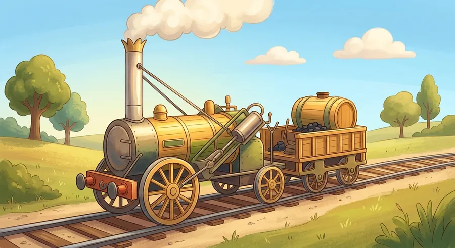 An early steam locomotive like Stephenson's Rocket on the railway