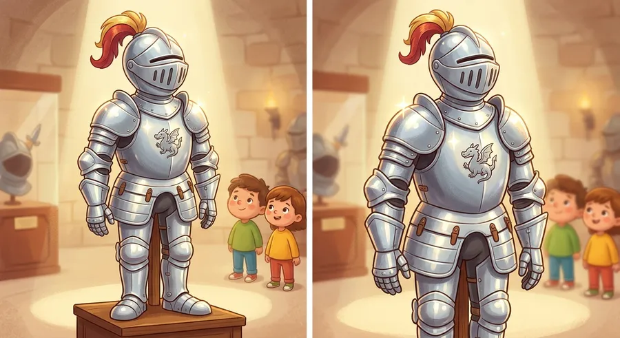 A full suit of shining metal knight's armour on display in a museum