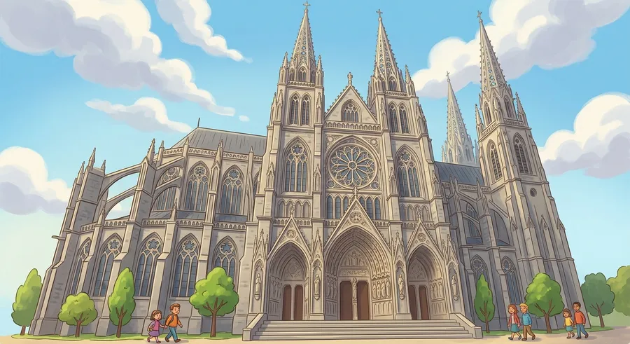 A towering Gothic stone cathedral from the Middle Ages