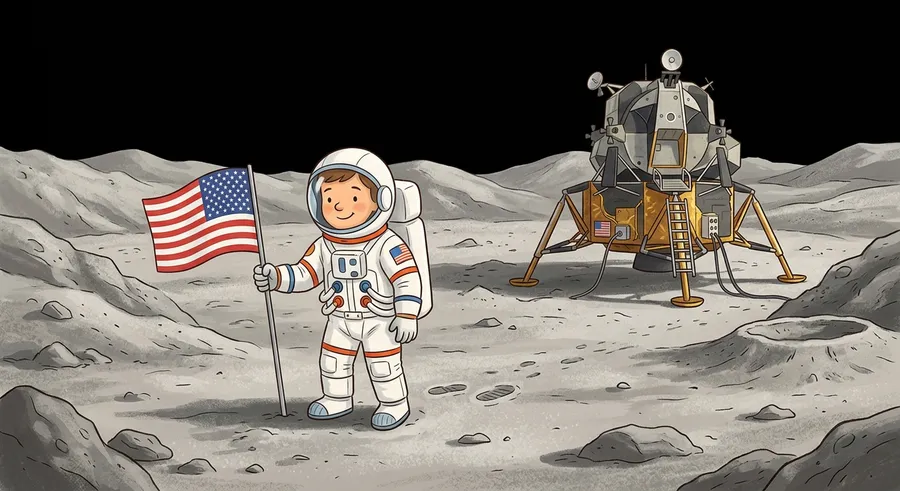 An astronaut standing on the grey surface of the Moon during the Apollo landing