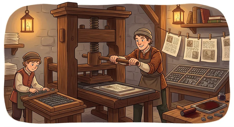 An early wooden printing press of the kind Gutenberg built