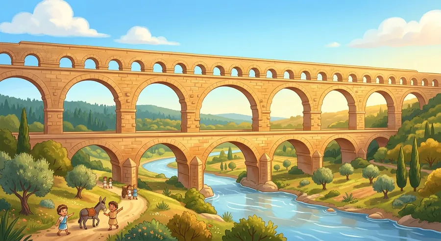 A tall Roman aqueduct carried on rows of stone arches