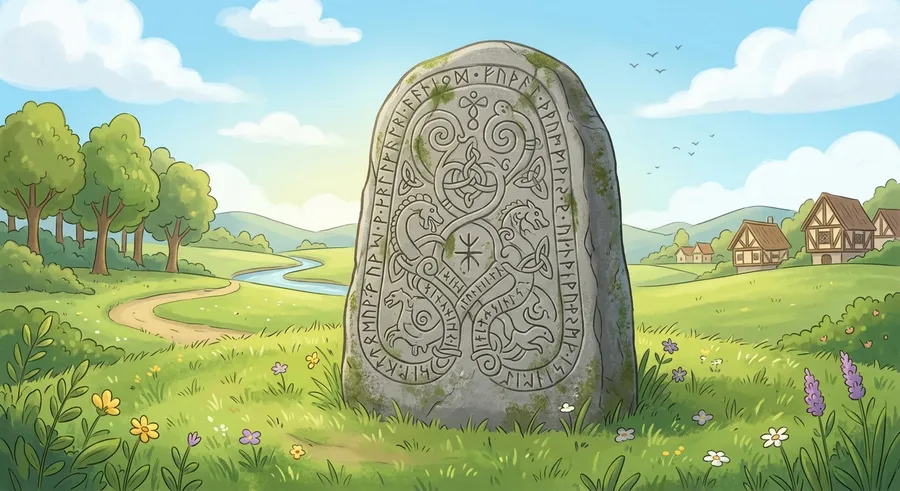 An old Viking rune stone carved with Norse symbols