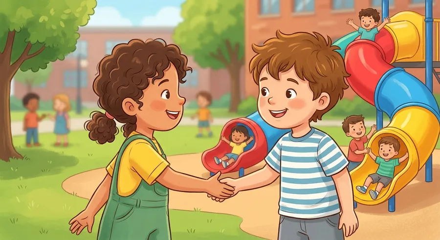 A child introducing themselves to a new friend