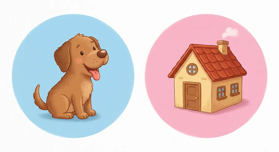 A dog and a house sorted into two coloured circles