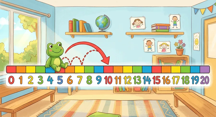 A classroom number line used for counting on to add and back to subtract