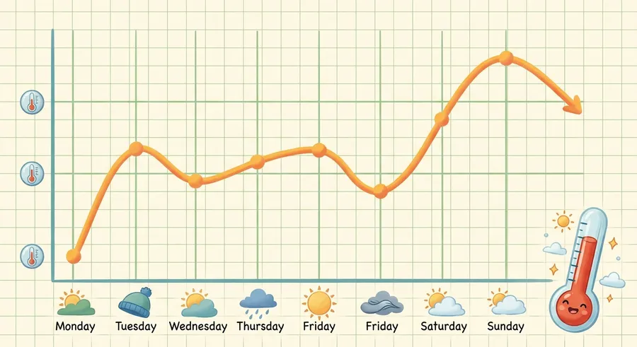 A line graph plotting temperature rising and falling over several days