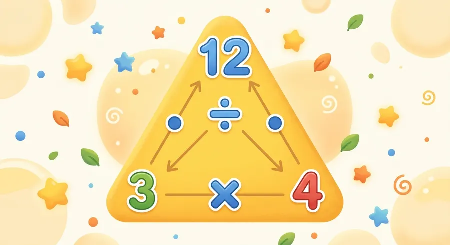A fact family triangle card linking multiplication and division