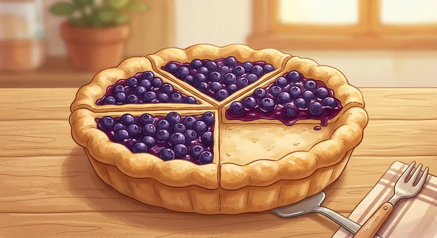 A round pie divided into four equal slices with three filled in