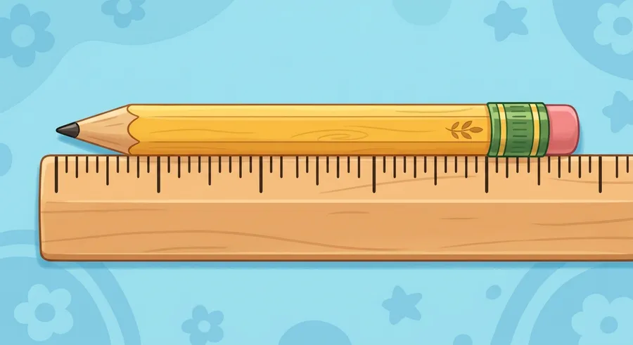 A pencil lined up against a ruler to measure its length in centimetres