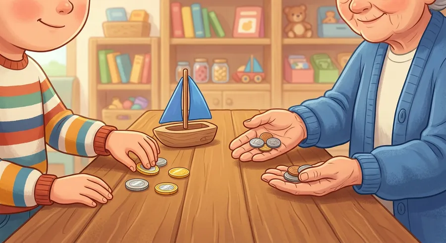 Coins handed over at a shop counter to pay and get change